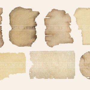 K&ouml;nnte beinhalten: Acht St&uuml;cke braunes, beiges und cremefarbenes Papier mit zerrissenen R&auml;ndern. Das Papier hat einen Vintage-Look.