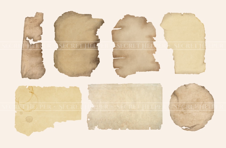 K&ouml;nnte beinhalten: Acht St&uuml;cke braunes, beiges und cremefarbenes Papier mit zerrissenen R&auml;ndern. Das Papier hat einen Vintage-Look.