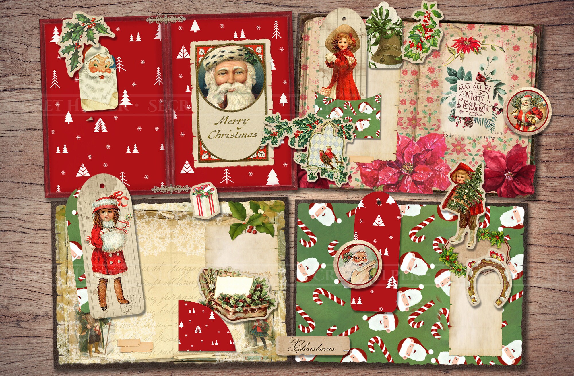 Christmas Junk Journal Kit (printable JPG Pages With Ephemera, Cover ...