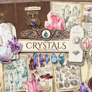 Kit de diario basura de cristal (páginas JPG imprimibles y efímeras) Libro de cristales, místico, guía de información básica, papel digital, descarga digital