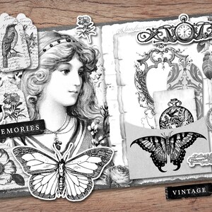 Black and White Junk Journal Kit (printable JPG Pages With Ephemera ...