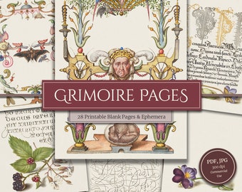 Printable Grimoire Pages (28 Pages & Ephemera in PDF, JPG), Spell Book, Witch Junk Journal, Witchcraft, Wicca, Instant Digital Download