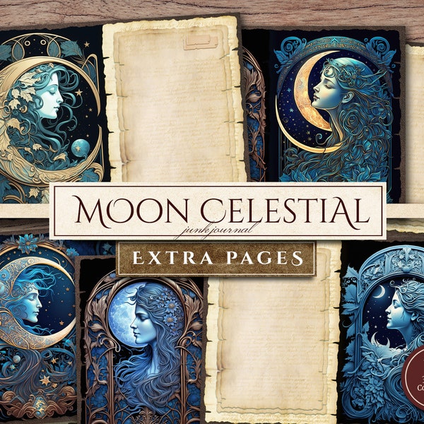 Moon Digital Paper (in JPG), Printable Pages for Moon Goddess, Celestial Lunar Magic, Night Sky, Blank Junk Journal Add On, Digital Download