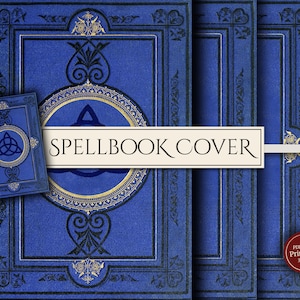 Printable Blue Spellbook Cover (PDF & JPG), for Book of Shadows, Witch Grimoire, Old Magick, Charmed Spell Book, Instant Digital Download