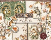 Mouse Junk Journal Kit (Printable JPG Pages with Cover, Ephemera, Tags), Cute Dormouse, Field Mice, Florals, Digital Paper, Digital Download