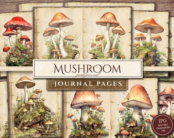 Mushroom Junk Journal Paper (in JPG), Shroom Digital Paper, Printable Pages for Nature, Forest, Cottagecore Journal, Digital Download