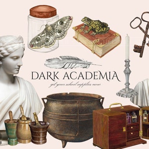 Dark Academia Clipart, Wizarding, Magic School, Vintage Apothecary, PNG Designs for Stickers, Instant Digital Download for Commercial Use