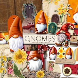 Kit diario spazzatura degli gnomi (pagine JPG stampabili con effimeri, copertina, etichette, segnalibri), floreale, fungo, carta digitale gnomo, download digitale