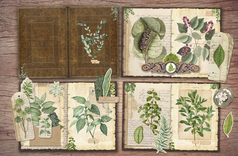 Botanical Junk Journal Kit (printable JPG Pages With Ephemera, Cover ...