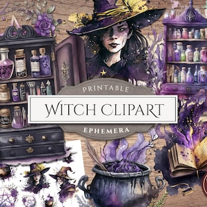 Witch Clipart (in PNG and PDF Collage Sheets), Magic, Mystical, Wicca, Pagan Clip Art, Printable Ephemera, Digital Download, Commercial Use