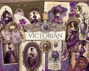 Victorian Junk Journal Kit (Printable JPG Pages with Ephemera, Tags, Supplies), Ladies' Fashion, Steampunk Digital Paper, Digital Download