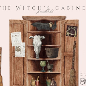 Printable Witch&#39;s Cabinet Kit (JPG Sheets), DIY Cabinet of Curiosities, Witch Cupboard, Ephemera, Digital Download for Witch Junk Journal
