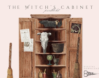 Printable Witch's Cabinet Kit (JPG Sheets), DIY Cabinet of Curiosities, Witch Cupboard, Ephemera, Digital Download for Witch Junk Journal