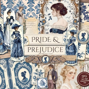 Kit de diario basura Orgullo y prejuicio (páginas JPG imprimibles con material efímero, etiquetas, marcadores), Jane Austen, papel digital, descarga digital