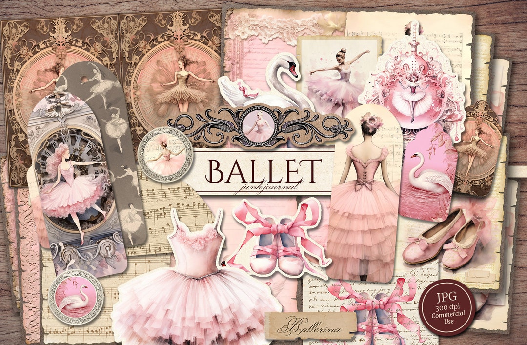 Ballet Junk Journal Kit (printable JPG Pages With Ephemera, Tags), Swan ...