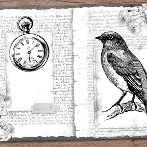 Black and White Junk Journal Kit (printable JPG Pages With Ephemera ...