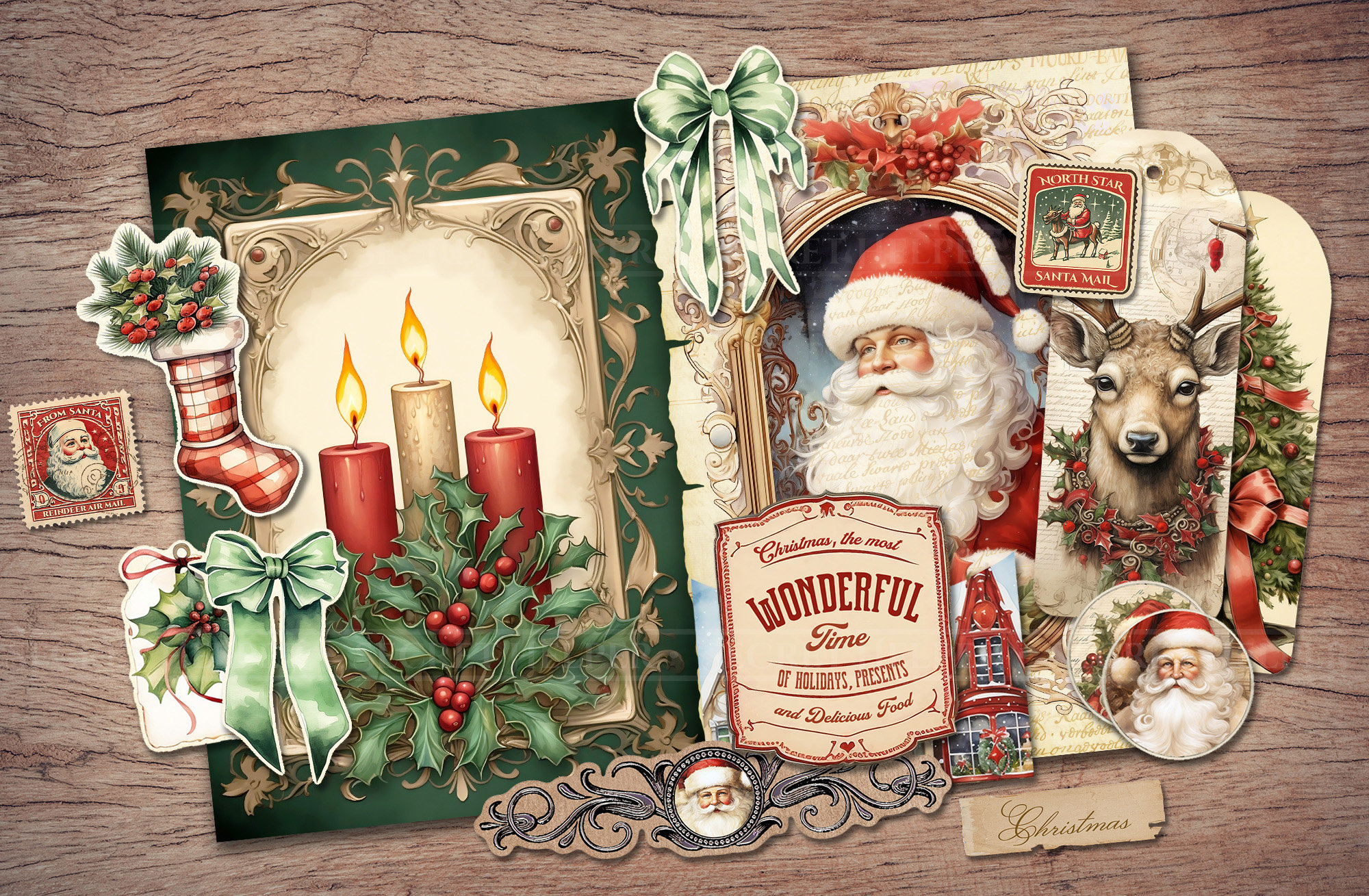 Christmas Santa Junk Journal Kit (printable JPG Pages With Ephemera ...