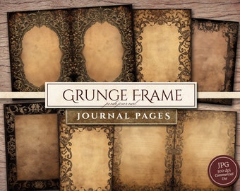 Dark Grunge Frames Junk Journal Paper, Printable Old Journal Pages, Blank Gothic Supplies, Neutral Collage Digital Paper, Digital Download
