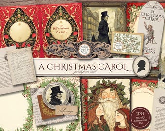 Ein Weihnachts Carol Junk Journal Kit (Druckbare JPG Seiten mit Ephemera, Lesezeichen), Charles Dickens, Scrooge Digital Papier, digitaler Download