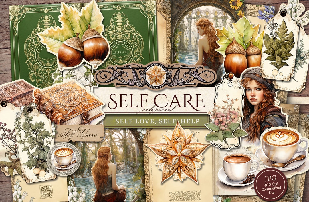 Self Care Junk Journal Kit (printable JPG Pages With Ephemera), Guided Self Help, for Anxiety ...