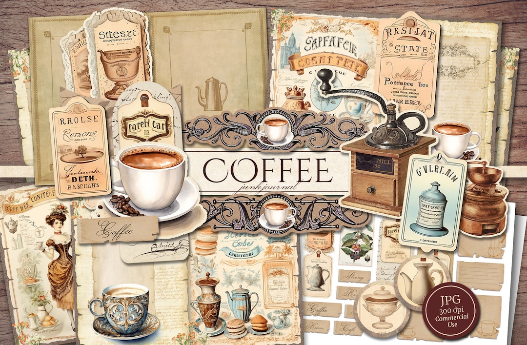Coffee Junk Journal Kit (printable JPG Pages With Ephemera, Tags ...