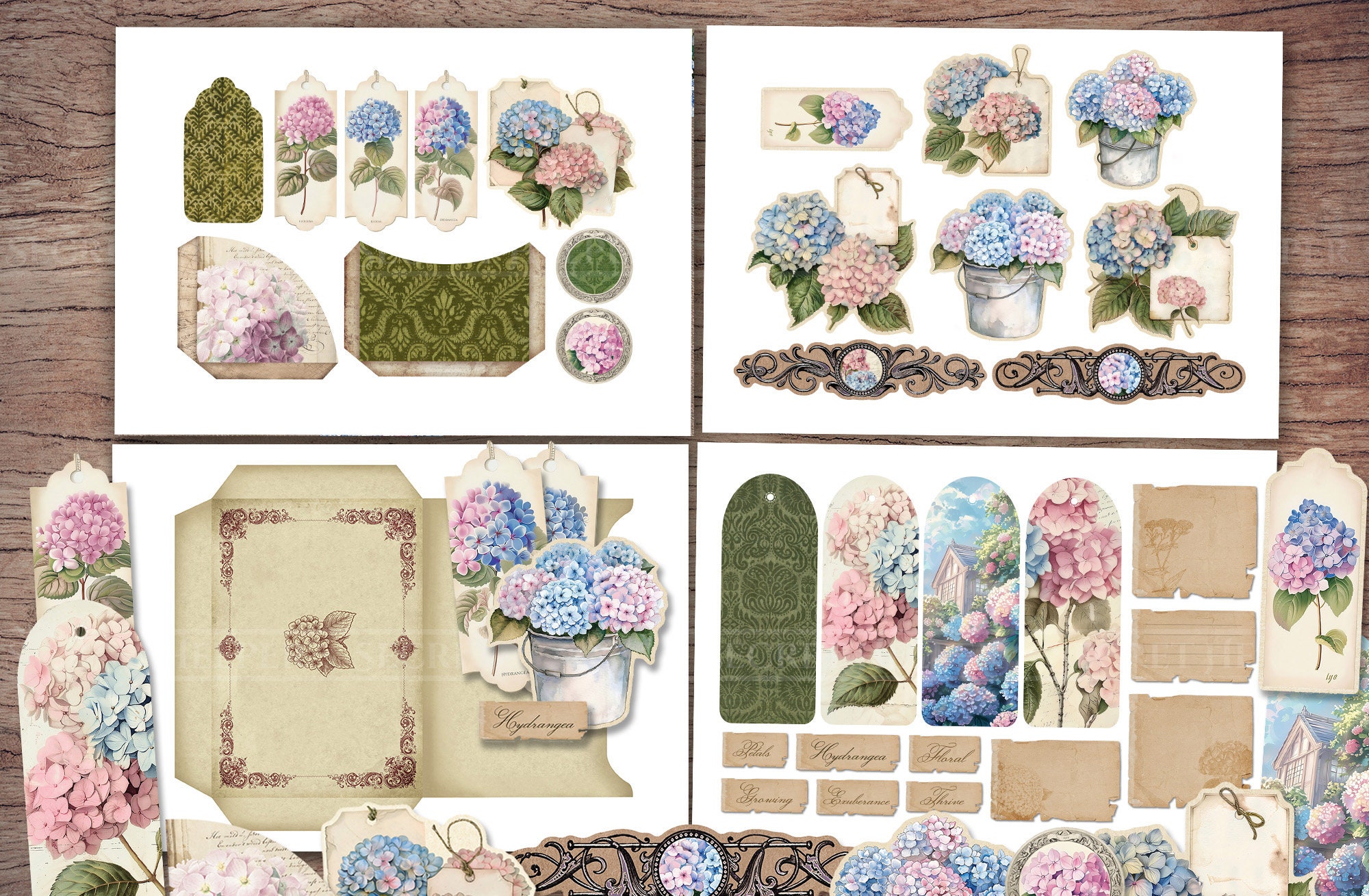 Hydrangea Junk Journal Kit (printable JPG Pages With Ephemera, Tags ...