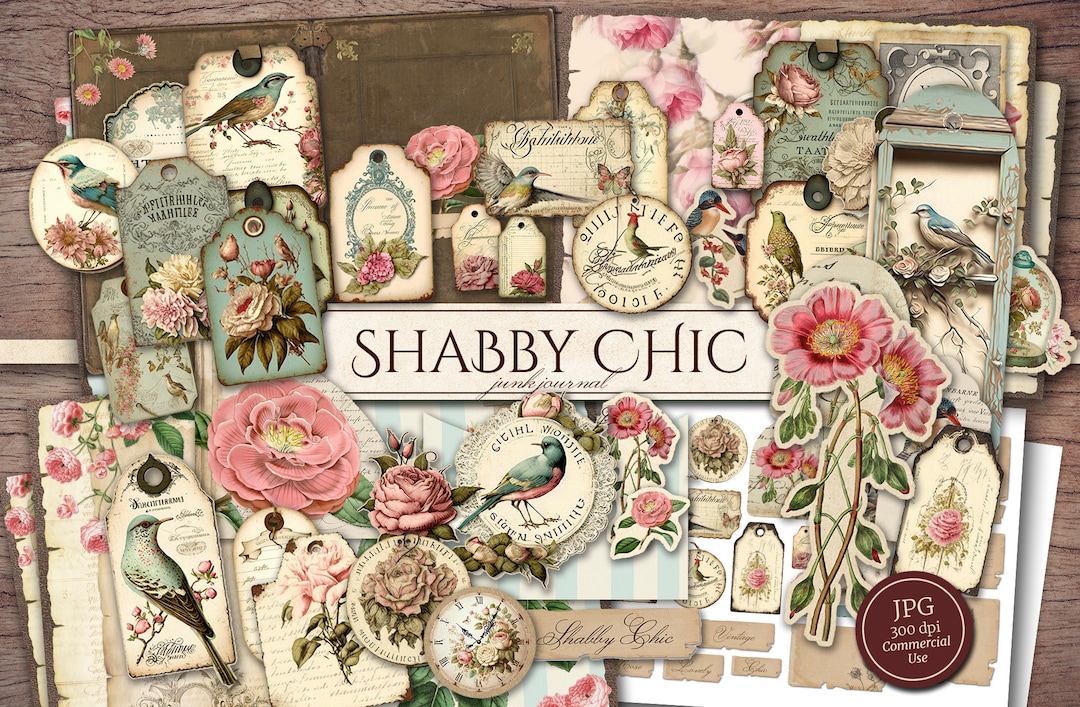 Shabby Chic Junk Journal Kit (printable JPG Pages With Ephemera, Cover, Tags), Pastel, Clock, Bird, Rose Digital Paper, Digital Download - Etsy Shabby Chic Junk Journal Kit (printable JPG Pages With Ephemera, Cover, Tags), Pastel, Clock, Bird, Rose Digital Paper, Digital Download - Etsy