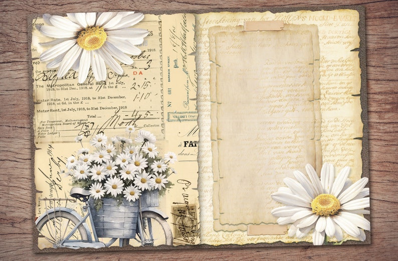 Daisy Junk Journal Kit Printable JPG Pages with Ephemera, Tags, Bookmark, Fussy Cut, Summer Floral, Flower Digital Paper, Digital Download image 5