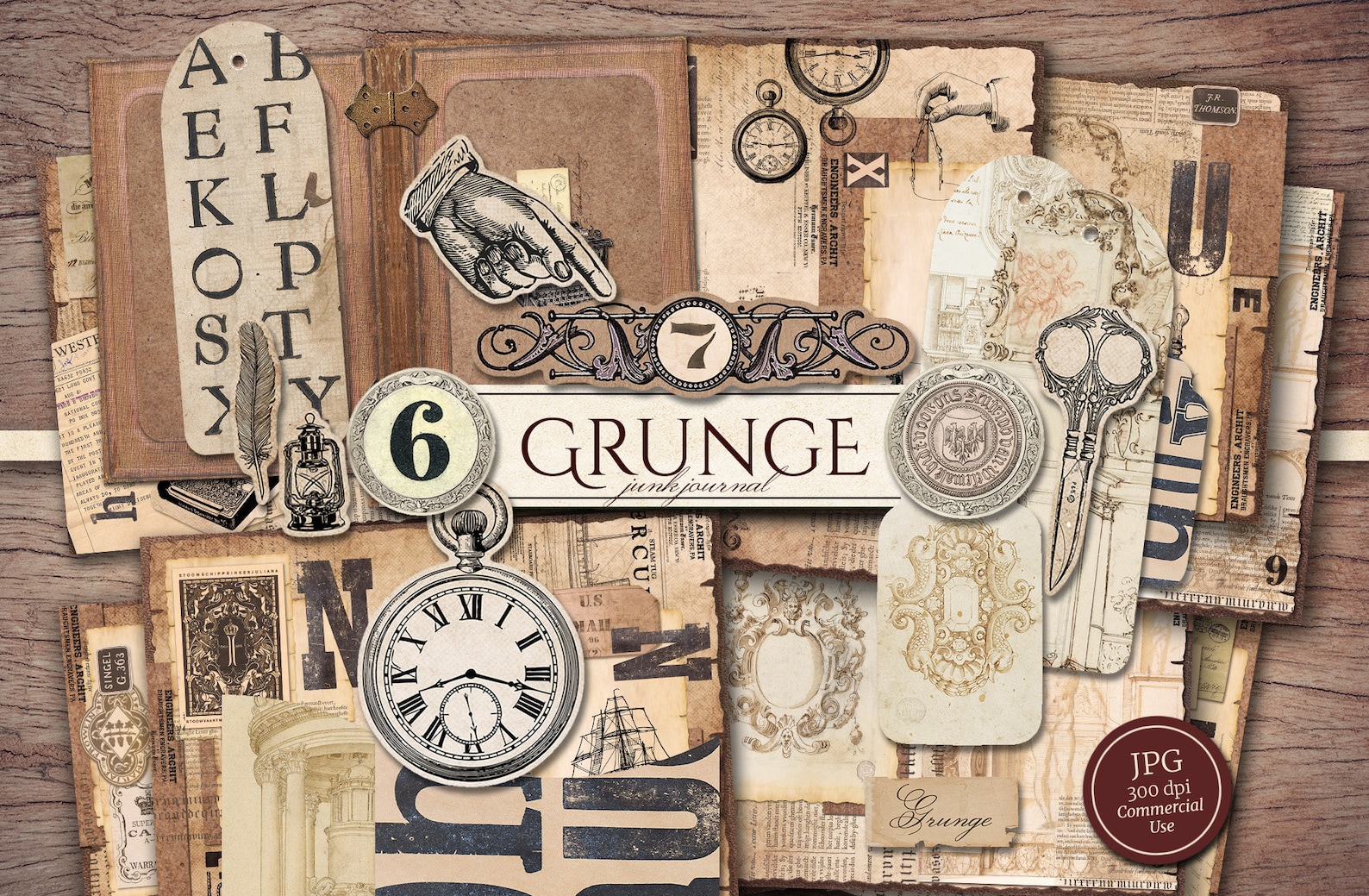 Vintage Grunge Junk Journal Kit (printable JPG Pages With Ephemera ...
