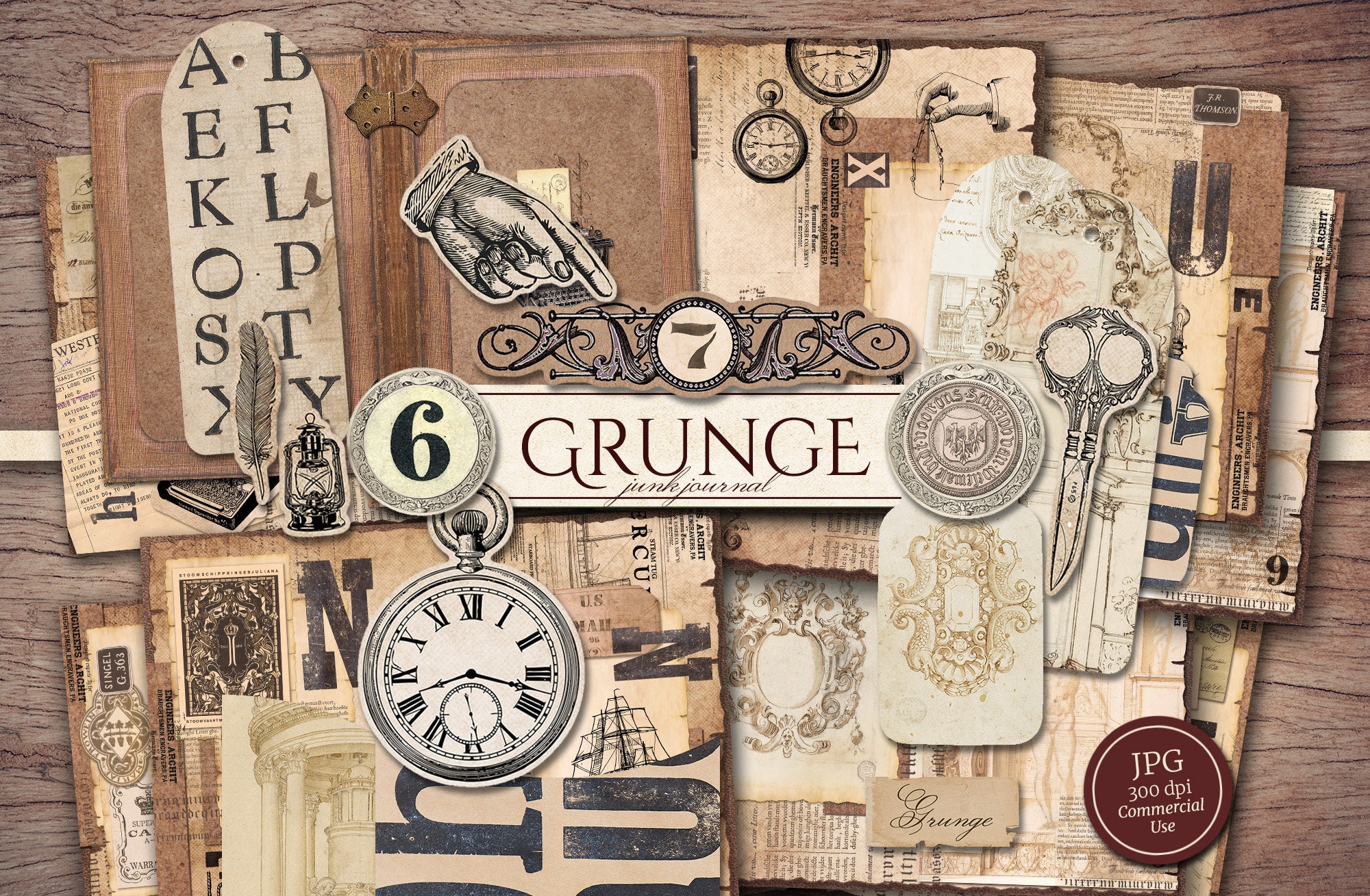 Vintage Grunge Junk Journal Kit (printable JPG Pages With Ephemera ...