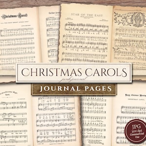 Partituras navideñas (en formato JPG), villancicos para imprimir, hojas para diario, hojas antiguas, material para diario basura de Navidad, descarga digital