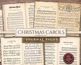 Spartiti di Natale (in JPG), Canti natalizi stampabili, Fogli di carta per diario, Vecchio vintage, Forniture per diari di Natale, Download digitale