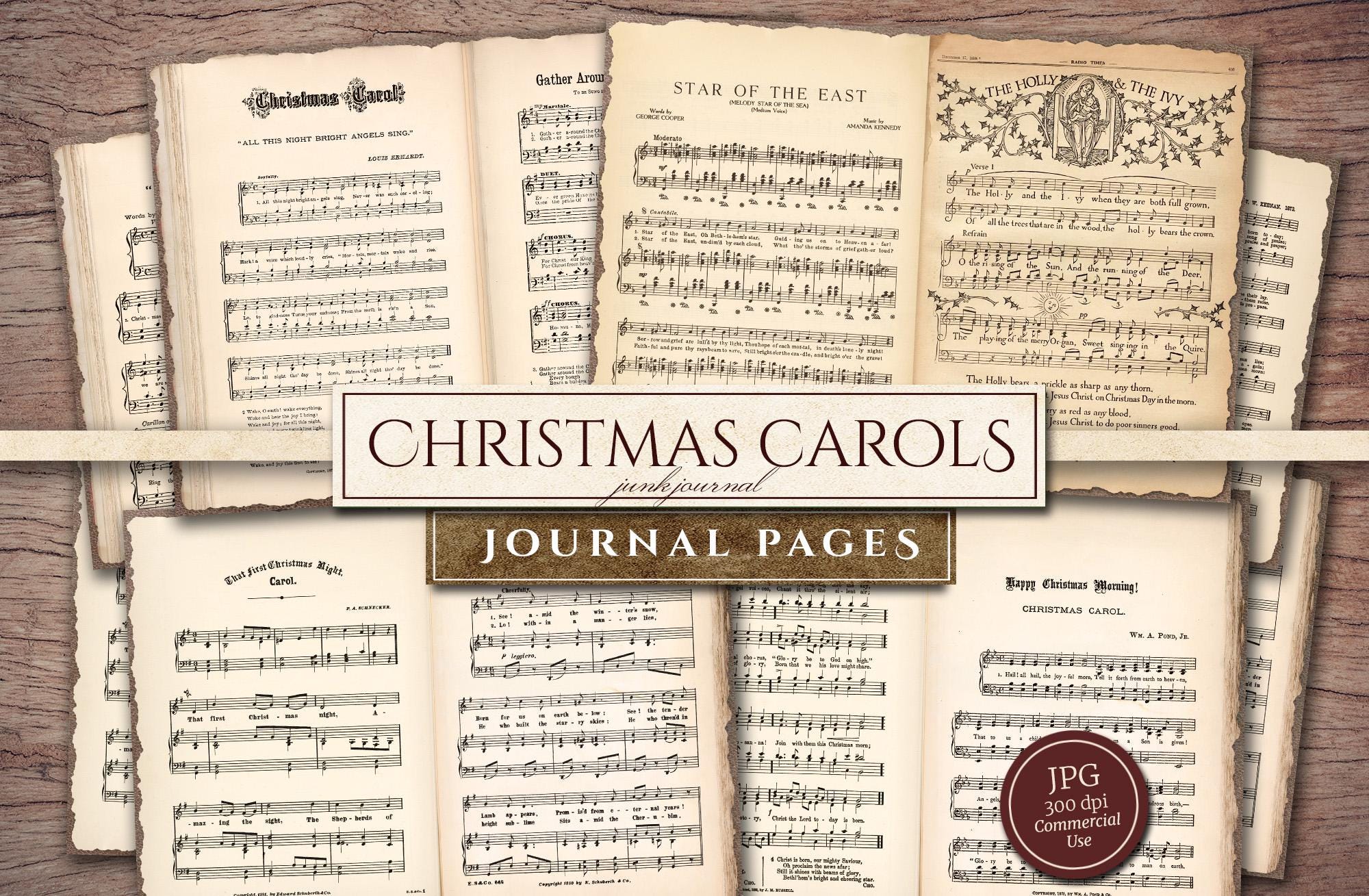 Weihnachts Noten (in JPG), Druckbare Weihnachtslieder, Journal Papieraufstriche, Alter Vintage, Weihnachten Junk Journal Zubehör, Digitaler Download