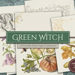 Printable Green Witch Spellbook (28 Pages & Ephemera), for Grimoire, Book of Shadows Spell Kit, Fall Junk Journal, Instant Digital Download