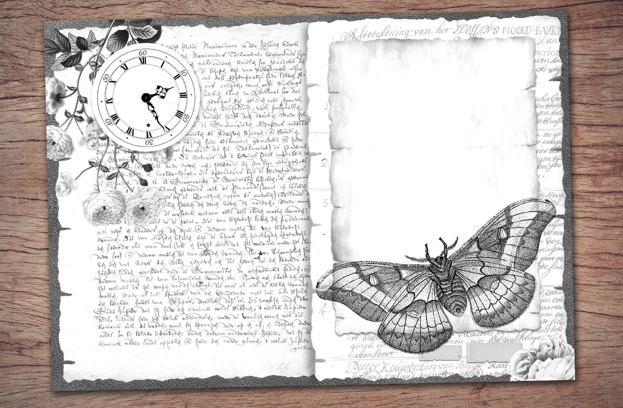 Black and White Junk Journal Kit (printable JPG Pages With Ephemera ...