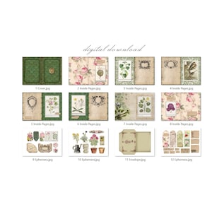 Puede incluir: Una descarga digital de 12 im&aacute;genes imprimibles con dise&ntilde;os florales y bot&aacute;nicos. Las im&aacute;genes incluyen una portada, p&aacute;ginas interiores, elementos ef&iacute;meros y un sobre. Las im&aacute;genes son perfectas para scrapbooking, creaci&oacute;n de tarjetas y otras manualidades de papel.