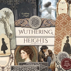 Kit de journal indésirable Wuthering Heights (pages JPG imprimables, éphémères), Heathcliff, Emily Brontë, papier numérique gothique romantique, téléchargement numérique