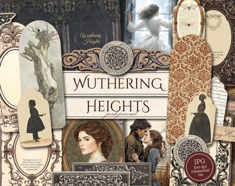 Wuthering Heights Junk Journal Kit (Printable JPG Pages with Cover, Ephemera, Tags), Gothic Romance, Heathcliff, Catherine, Digital Download
