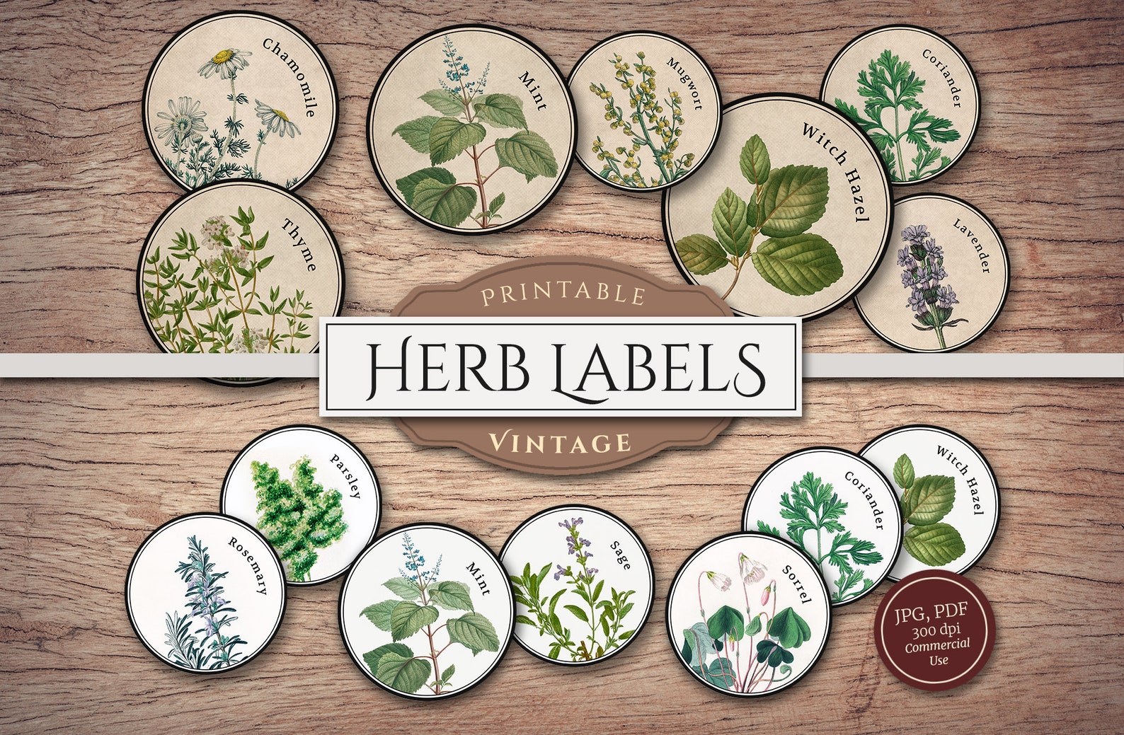 Printable Herb Labels PNG &amp; PDF Sheets Green Witch - Etsy