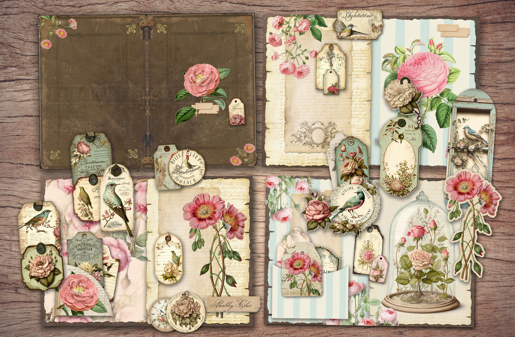 Shabby Chic Junk Journal Kit printable JPG Pages With Ephemera, Cover, Tags, Pastel, Clock, Bird, Rose Digital Paper, Digital Download - Etsy Shabby Chic Junk Journal Kit printable JPG Pages With Ephemera, Cover, Tags, Pastel, Clock, Bird, Rose Digital Paper, Digital Download - Etsy