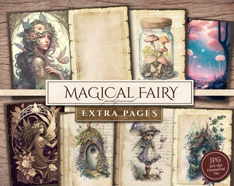 May include: A set of digital scrapbook paper featuring whimsical fairy illustrations. The papers include images of fairies, mushrooms, flowers, and a jar of mushrooms. The papers are perfect for creating digital scrapbook pages, cards, and other crafts.