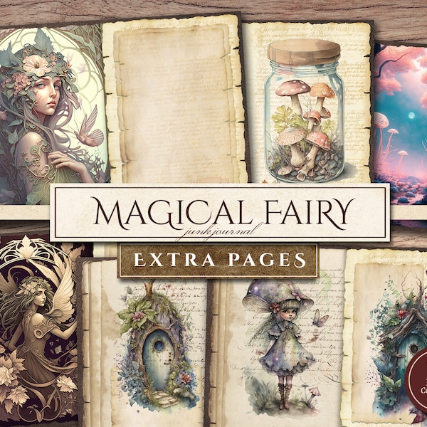 Fairy Digital Paper (in JPG), Printable Pages with Enchanted Fae, Jars, Doors in Watercolor, Fairies Junk Journal Add On, Digital Download