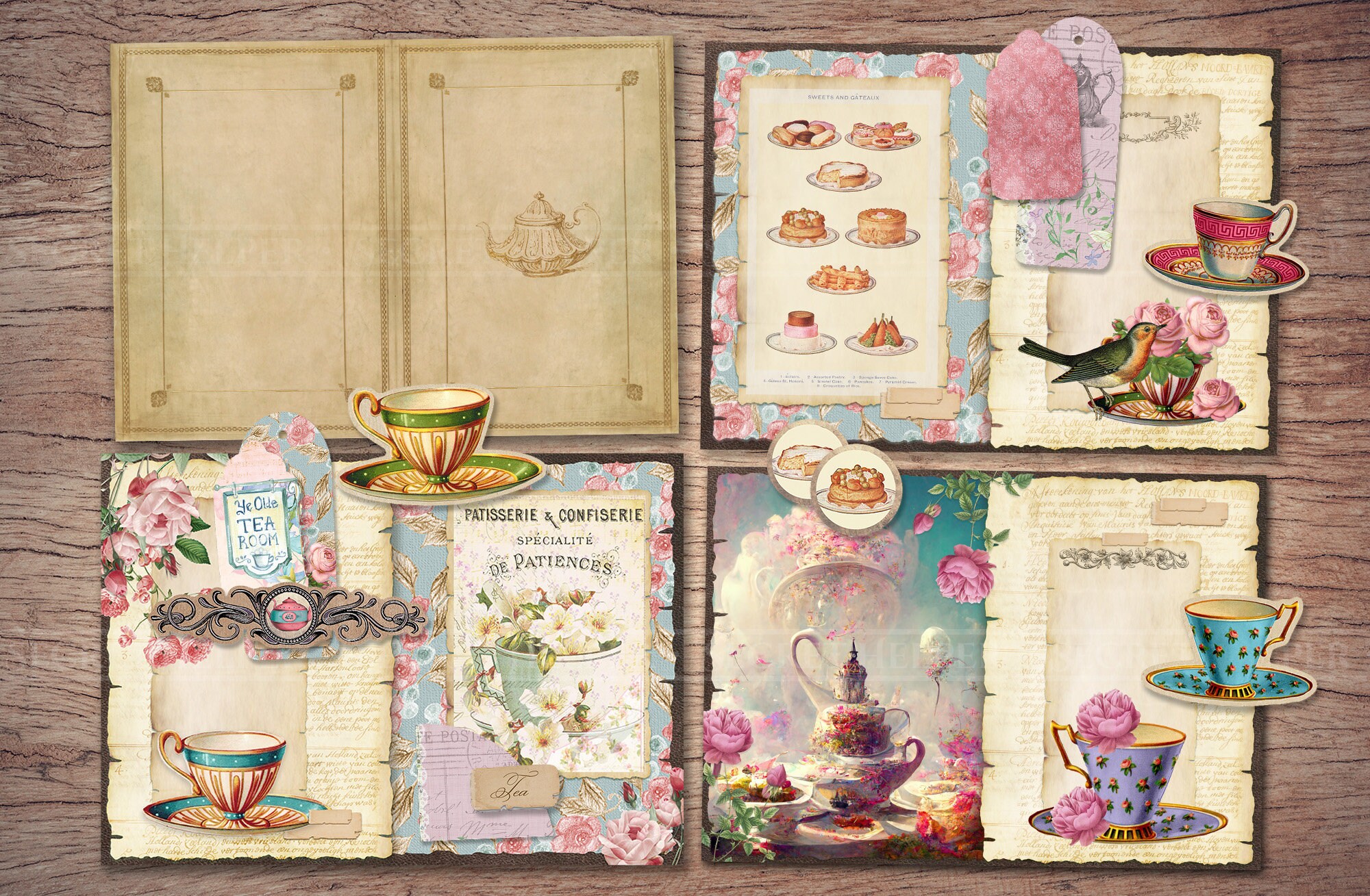 Tea Party Junk Journal Kit (printable JPG Pages With Ephemera, Cover ...