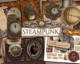Steampunk Junk Journal Kit: Victorian Clockwork Ephemera, Inside Pages, Cover, Fussy Cuts, Tags (Digital Download)
