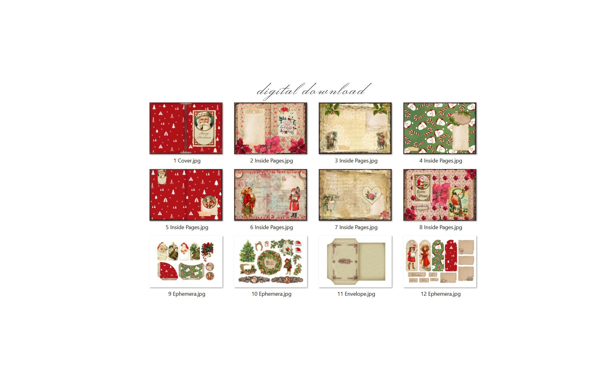 Christmas Junk Journal Kit (printable JPG Pages With Ephemera, Cover ...