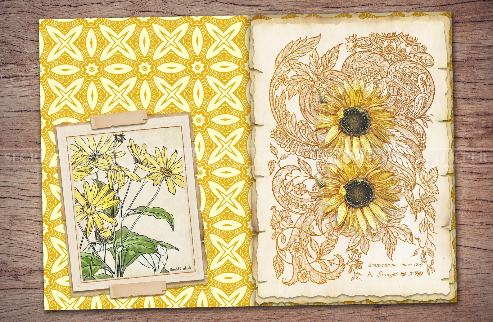 Sunflower Junk Journal Kit printable JPG Pages With Ephemera Etsy
