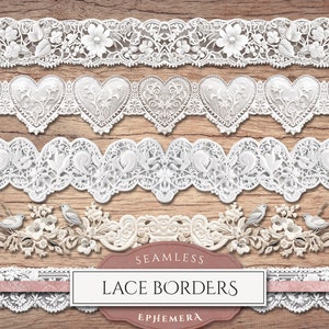 Printable Lace Borders (PNG Clipart + Collage Sheets), Seamless Lace Overlays, Fussy Cut Washi ...