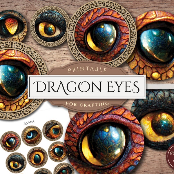 Printable Dragon Eyes (PNG, PDF Collage Sheets), Circle, Round Images for Cabochon, Bottle Caps, 70mm-10mm, Digital Download, Commercial Use