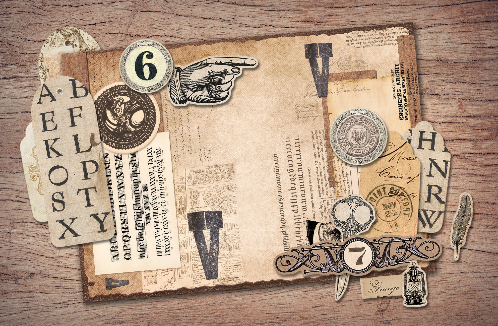 Vintage Grunge Junk Journal Kit (printable JPG Pages With Ephemera ...