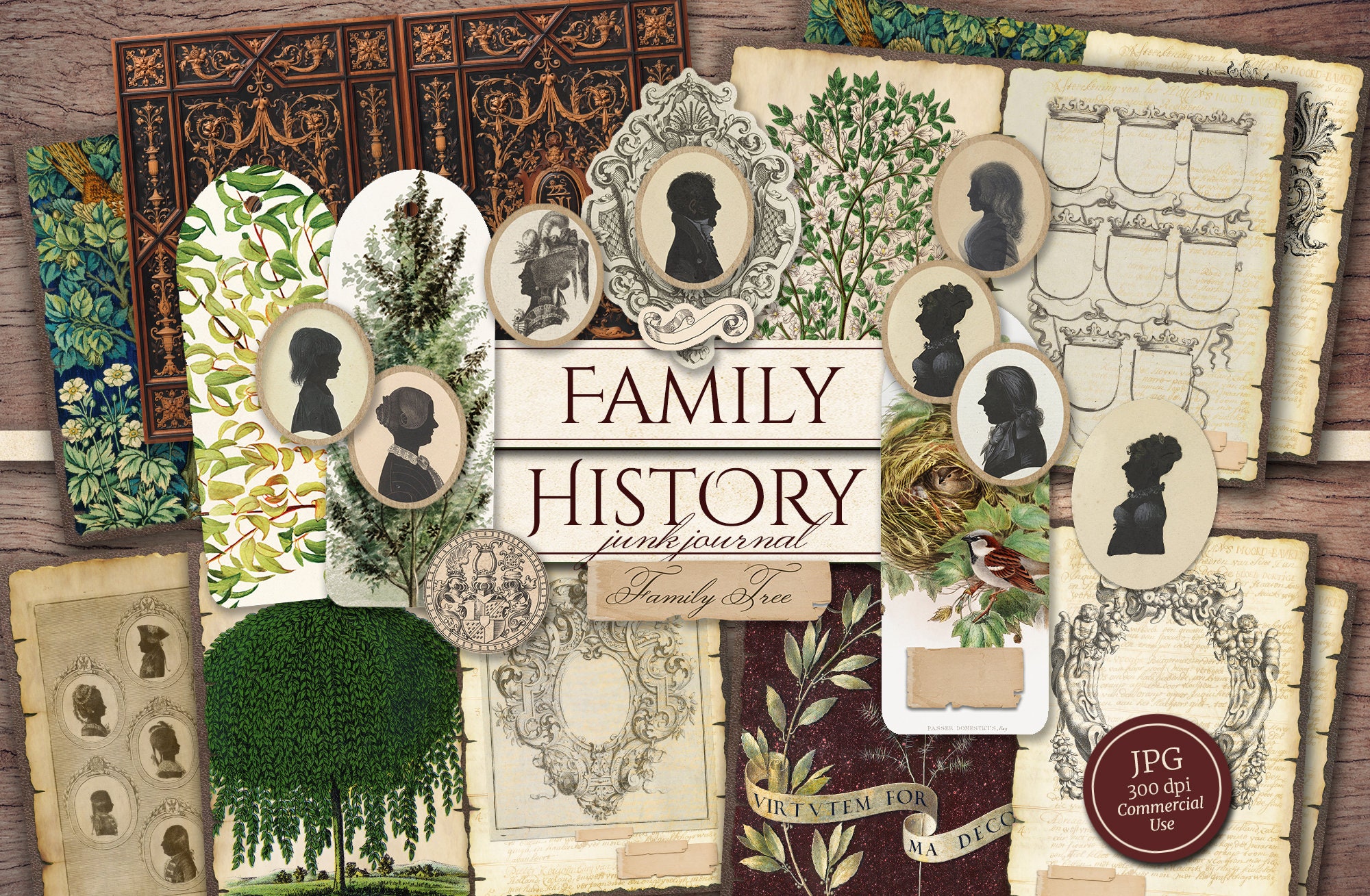 Family History Junk Journal Kit printable JPG Pages With Etsy